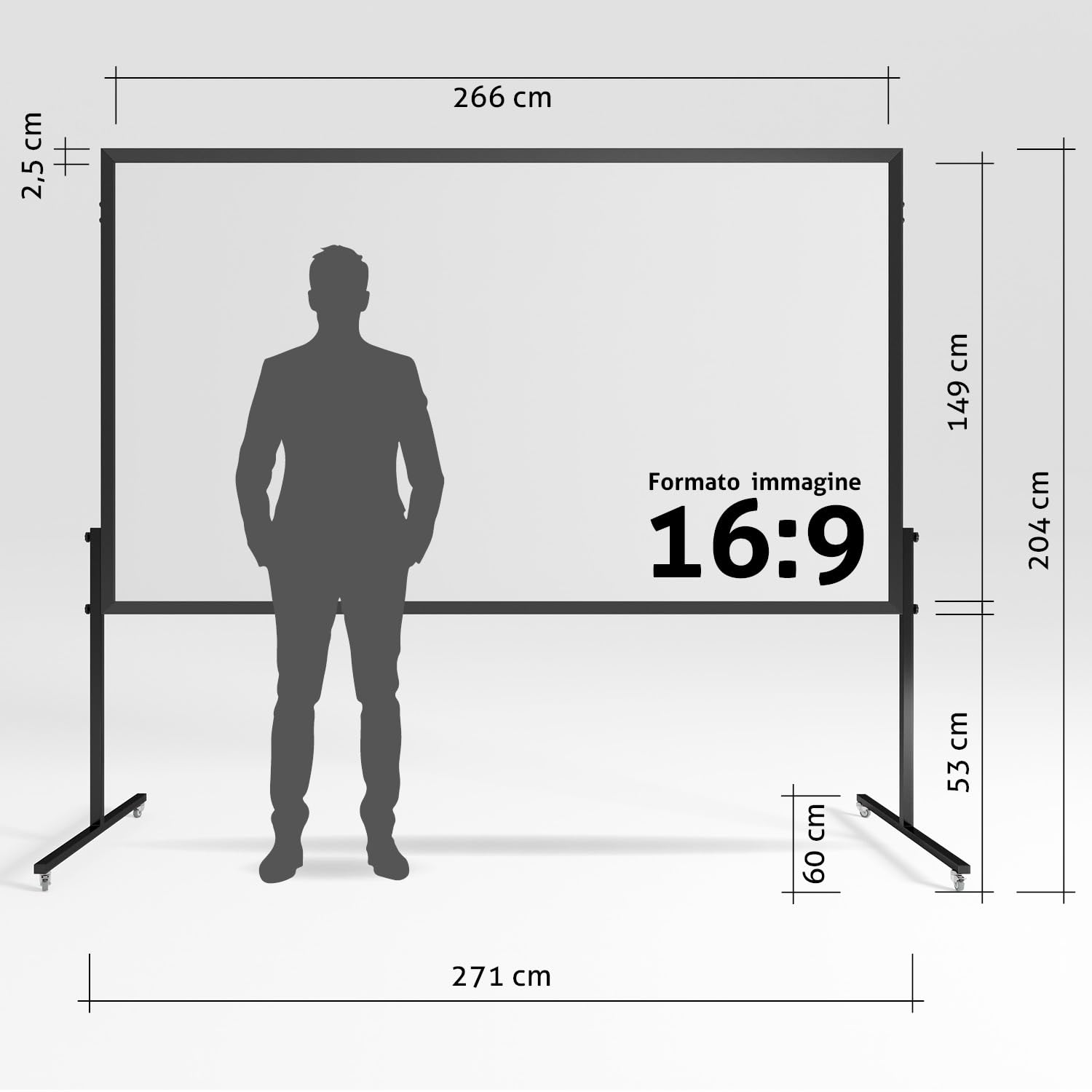 ESMART Economia EXA Schermo a cornice pieghevole 271 cm (266 x 149 cm 16:9) | Superficie visiva 266 × 149 cm, formato 16:9, telo bianco per home cinema e presentazioni, telaio pieghevole mobile