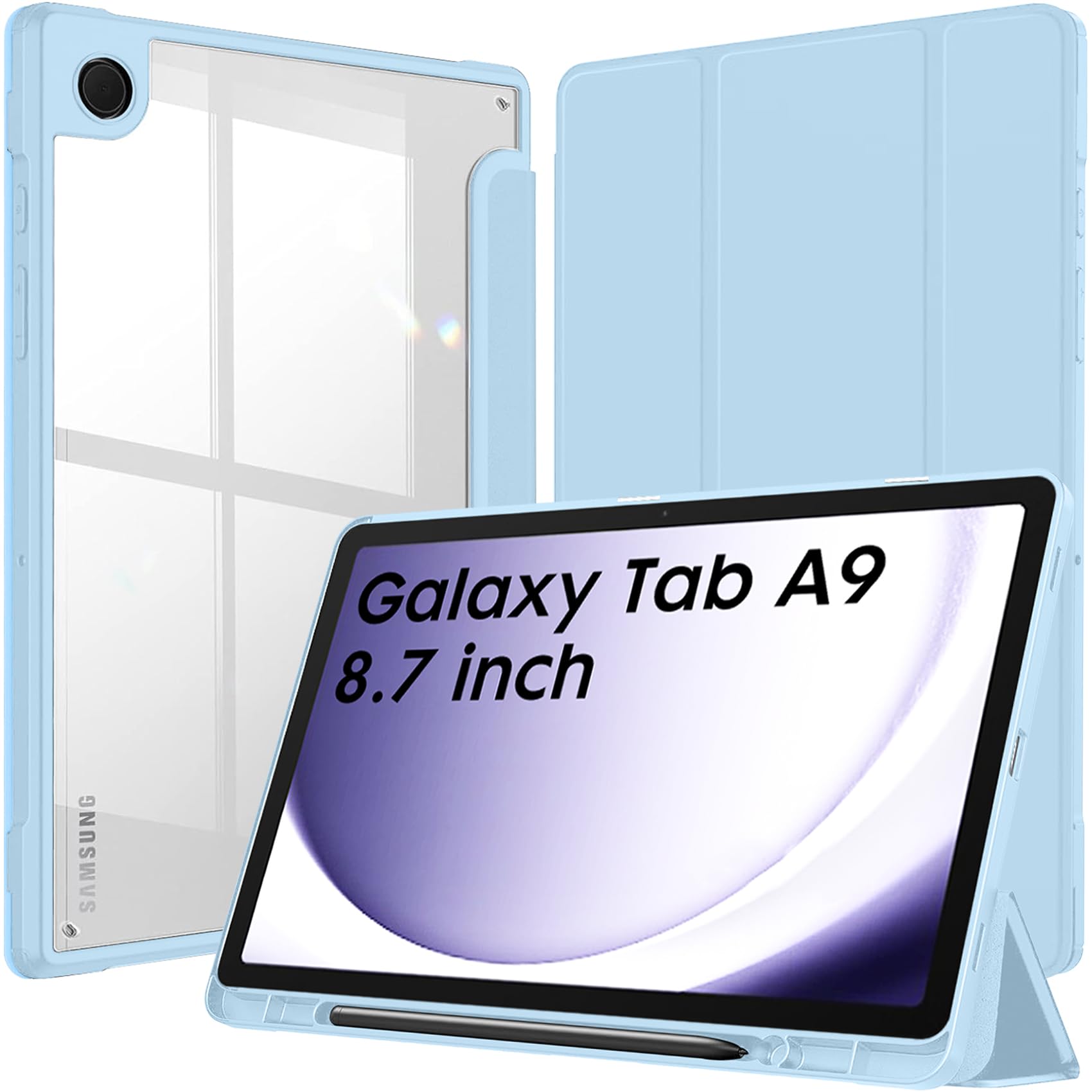 Robustrion Cover for Samsung Galaxy Tab A9 Cover Case 8.7 inch, Hybrid Shell Cover Case for Samsung Galaxy Tab A9 Tablet Cover [SM-X110/X115/X117] with Transparent Back - Light Blue (B0CJ4CNP71) Amazon Price History, Amazon Price Tracker