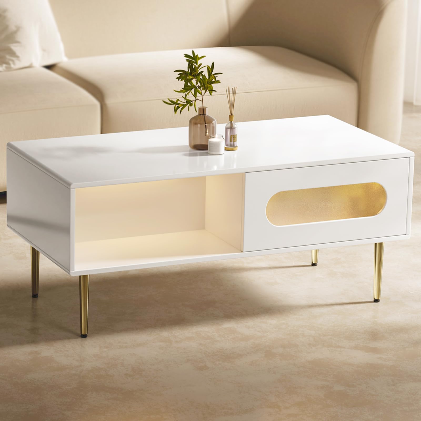 VEELOK Modern Coffee Table for Living Room LED Living