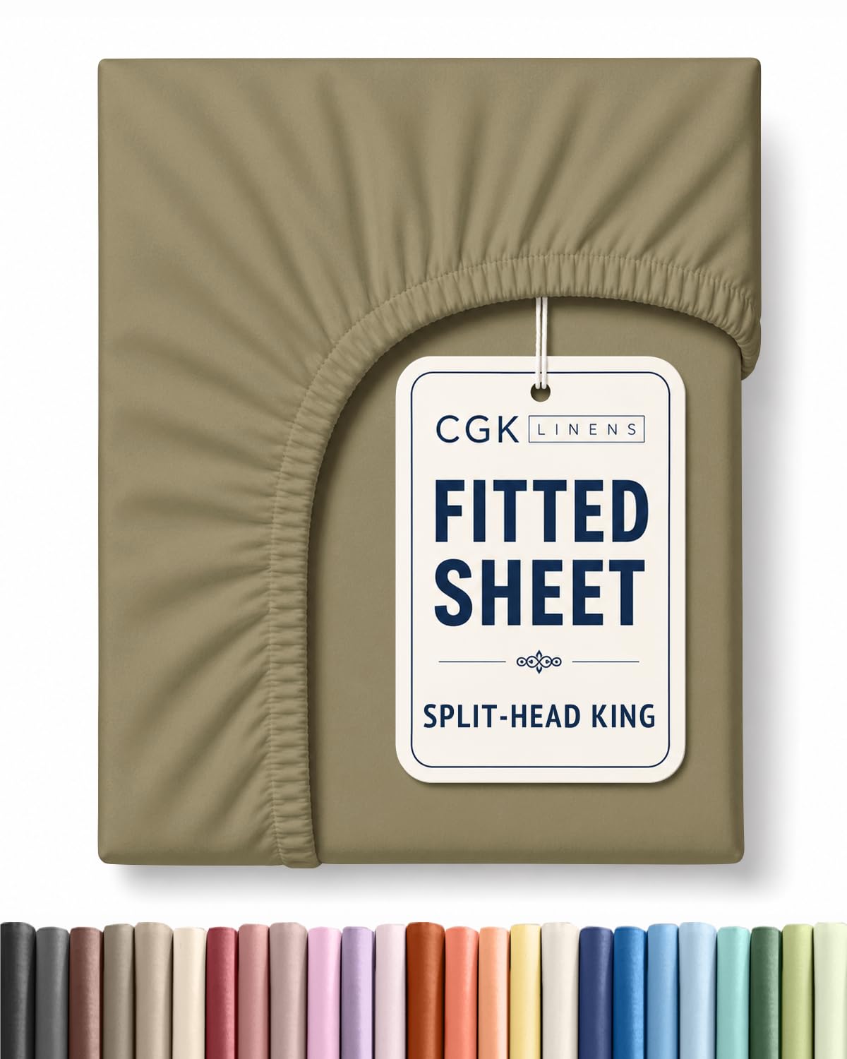 Flex Top King Fitted Bed Sheet - Split Head Single Fitted Sheet - Khaki