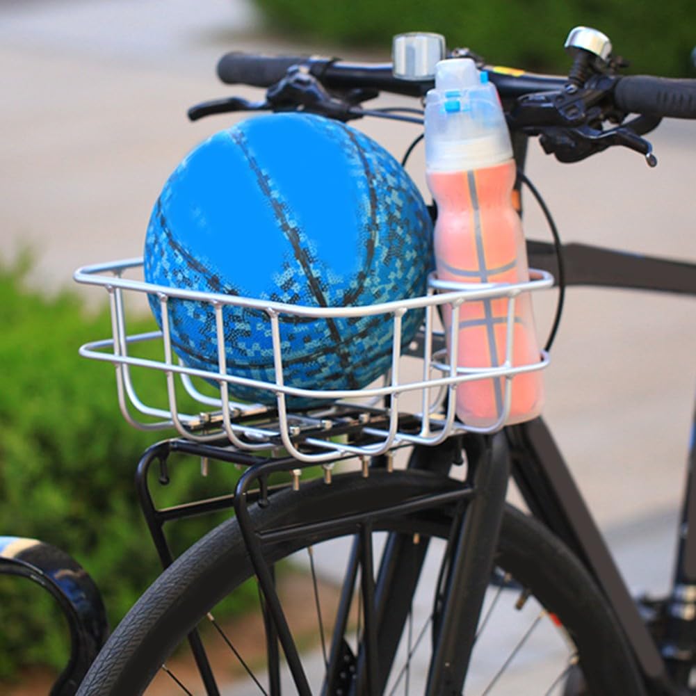 Cesta delantera de aleación de aluminio para bicicleta con soporte para botella de agua, fuerte capacidad de carga, para un diseño compacto, apto para bicicletas de montaña y ocio
