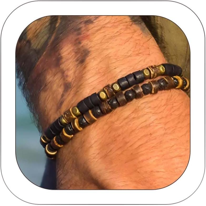 Puka Shell Bracelet for Men Wooden Bracelets Turquoise Stack Beaded Minimalist Trendy Jewelry for Friend Gift