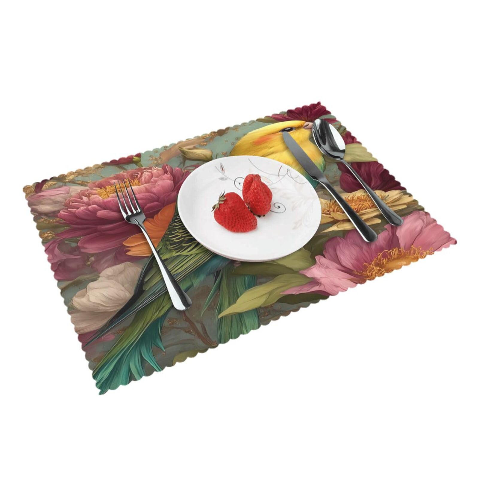 Colorful Parrot Birds Flowers (1) Placemats Set of 4 Print Table Mats Place Mats Table Decor for Kitchen Dining 12X18 in