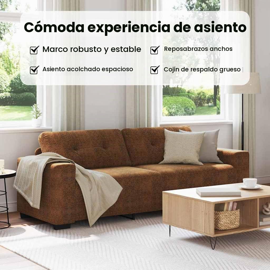 vidaXL Sofá marrón Moderno de 3 plazas, fácil de armar. Ideal para la Sala, Tiene un diseño Duradero y es súper cómodo para relajarte. Es un sofá Rectangular de Tela, hogar.