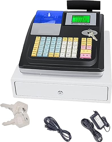 Caja registradora electrónica de 48 teclas, pantalla LED digital de 8 con cajón de efectivo de 12 V, teclado plano e impresora térmica, caja
