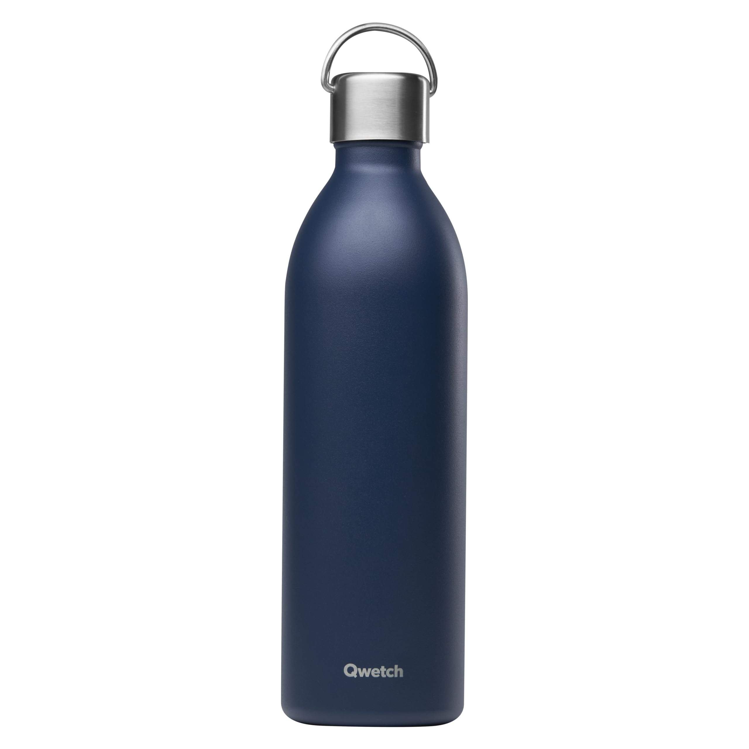 Qwetch - Bouteille Isotherme Active Bleu Marine 1L - Gourde avec Anse Inox Recyclé - 24h Froid et 12h Chaud - Etanche & Compacte