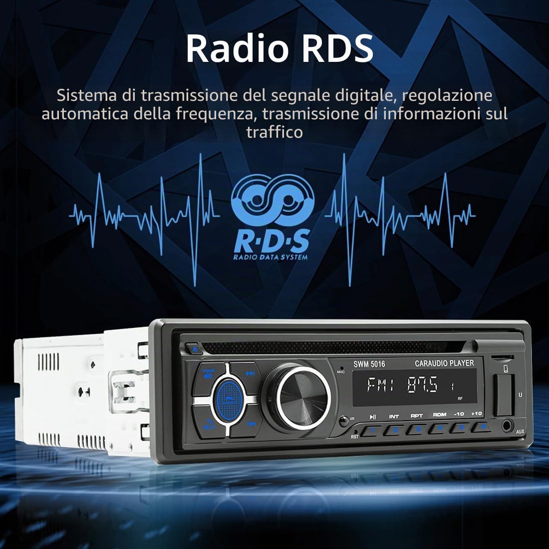 Autoradio Bluetooth con lettore CD, VCD, DVD, 1 DIN, 12 V, RDS/FM/AM, con vivavoce, USB, SD, AUX, localizza e trova una voce AI