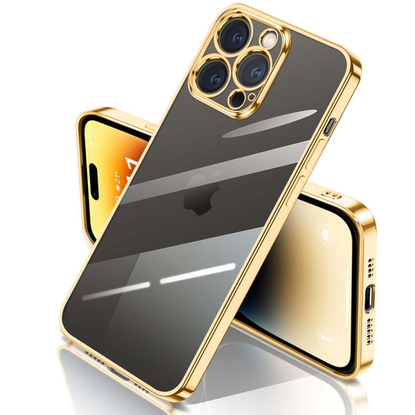 Amazon.co.jp: yakxixi対応 iPhone 14 Pro Max ケース クリア ゴールド