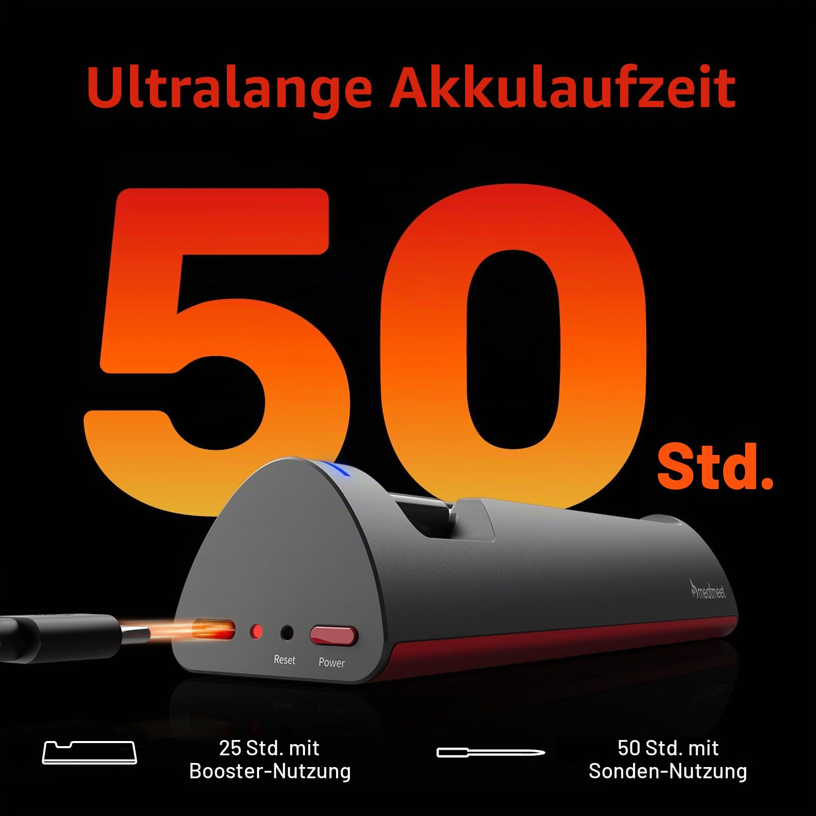 WLAN-Fleischthermometer | Kabellose Sonde mit großer Reichweite für Backofen, Grill, Heißluftfritteuse, BBQ | Doppelsensoren | IP67 wasserdicht