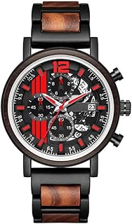 Orologi Multifunzione in Legno Cronografo da Uomo Orologio con Calendario al Quarzo Orologio in Legno di Sandalo Rosso Acero Ebano Cinturino in Legno Pieno Maschio
