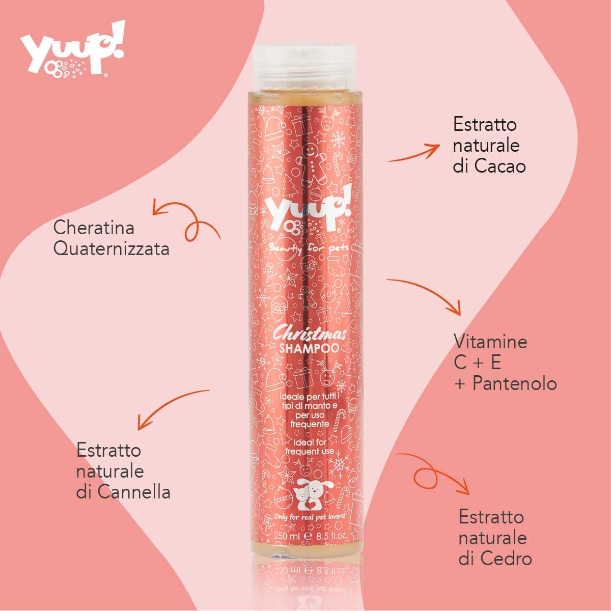YUUP! - Christmas Shampoo per Cani e Gatti, 250 ml, Special Edition, profumo di Pan di Zenzero, Burro e Biscotti, Ideale per tutti i tipi di pelo