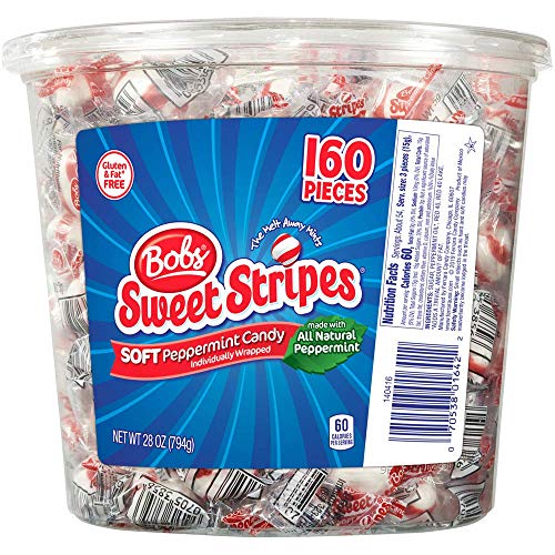 Bobs Sweet Stripes Soft Peppermint Candy, 160 Count, 28 Ounce Jar, 1 Pack of 160