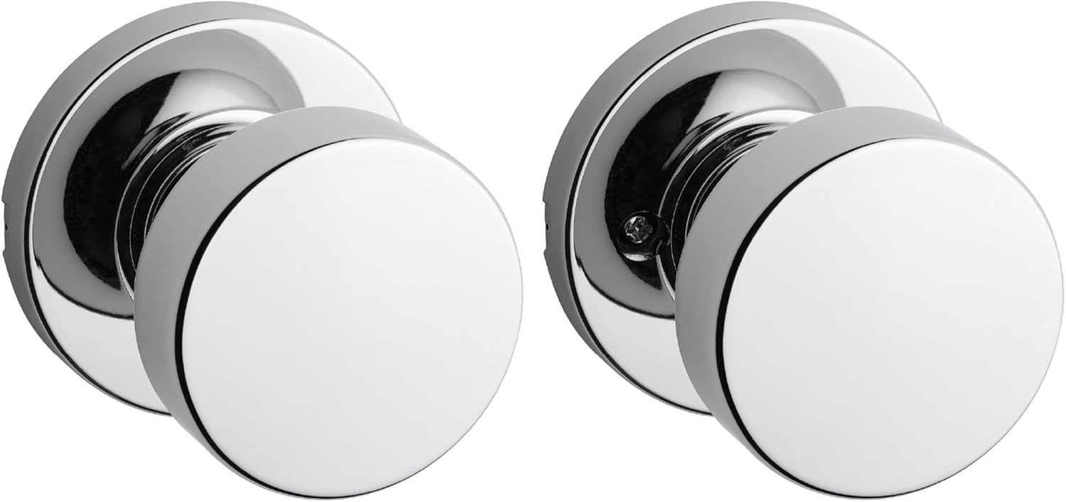 Kwikset Pismo Interior Passage Door Knob, Handle For Closet and Hallway Doors, Non-Locking Doorknob, Polished Chrome, Round Rose