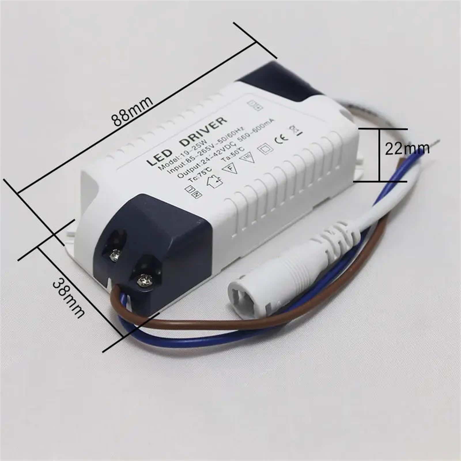 Driver luci led 19-25W Alimentatore 20W-25W Illuminazione AC85-265V Uscita: 560-600mA, DC24-42V