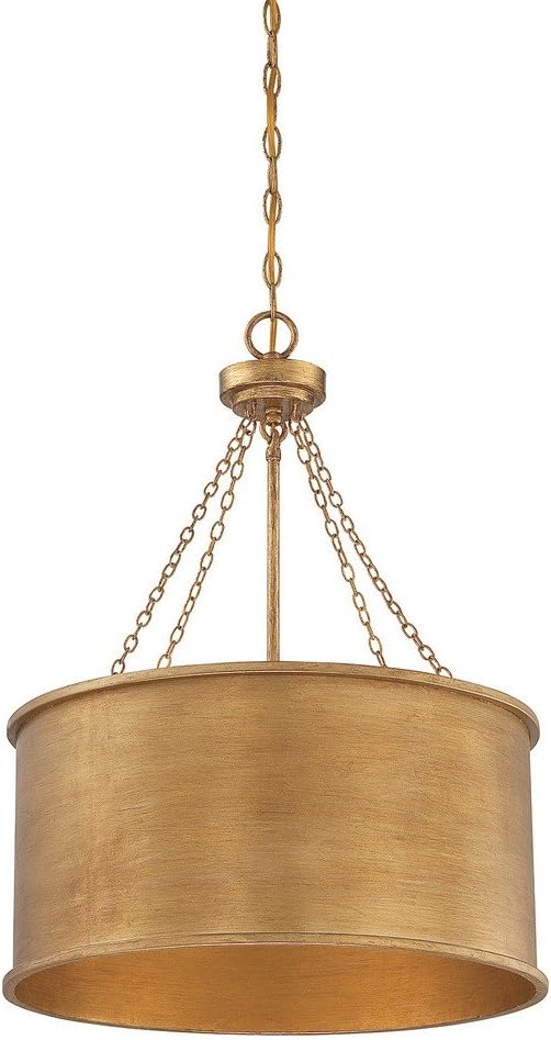 Savoy House 7-487-4-54 Rochester Traditional Industrial Bohemian Metal Drum Pendant, 4-Light 240 Total Watts, 27" H x 19" W, Gold Patina