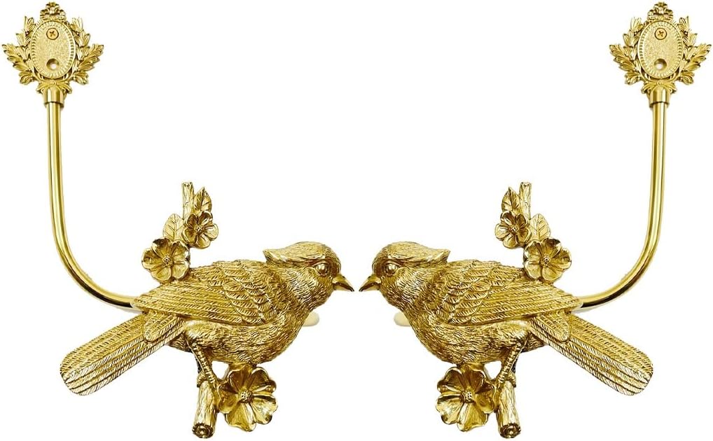 Curtain Tiebacks Bird Brass Curtain Holdbacks, American Curtain Decoration, Vintage Animal Curtain Tiebacks, Hole Installation (Color : Gold, Size : Set)