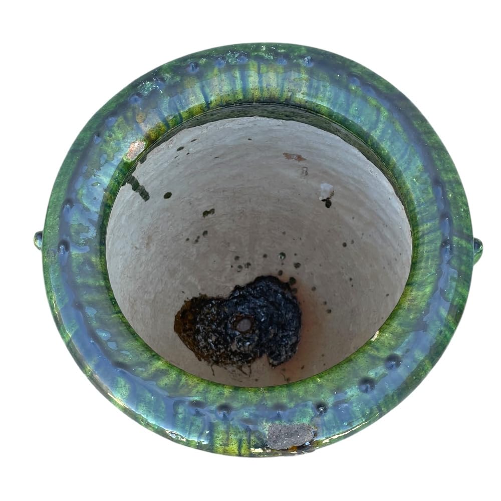 Marokkanische Vase Tamegroute, Amphore, handgefertigt, aus Keramik, Grün und Ocker, 38 x 38 x 62 cm
