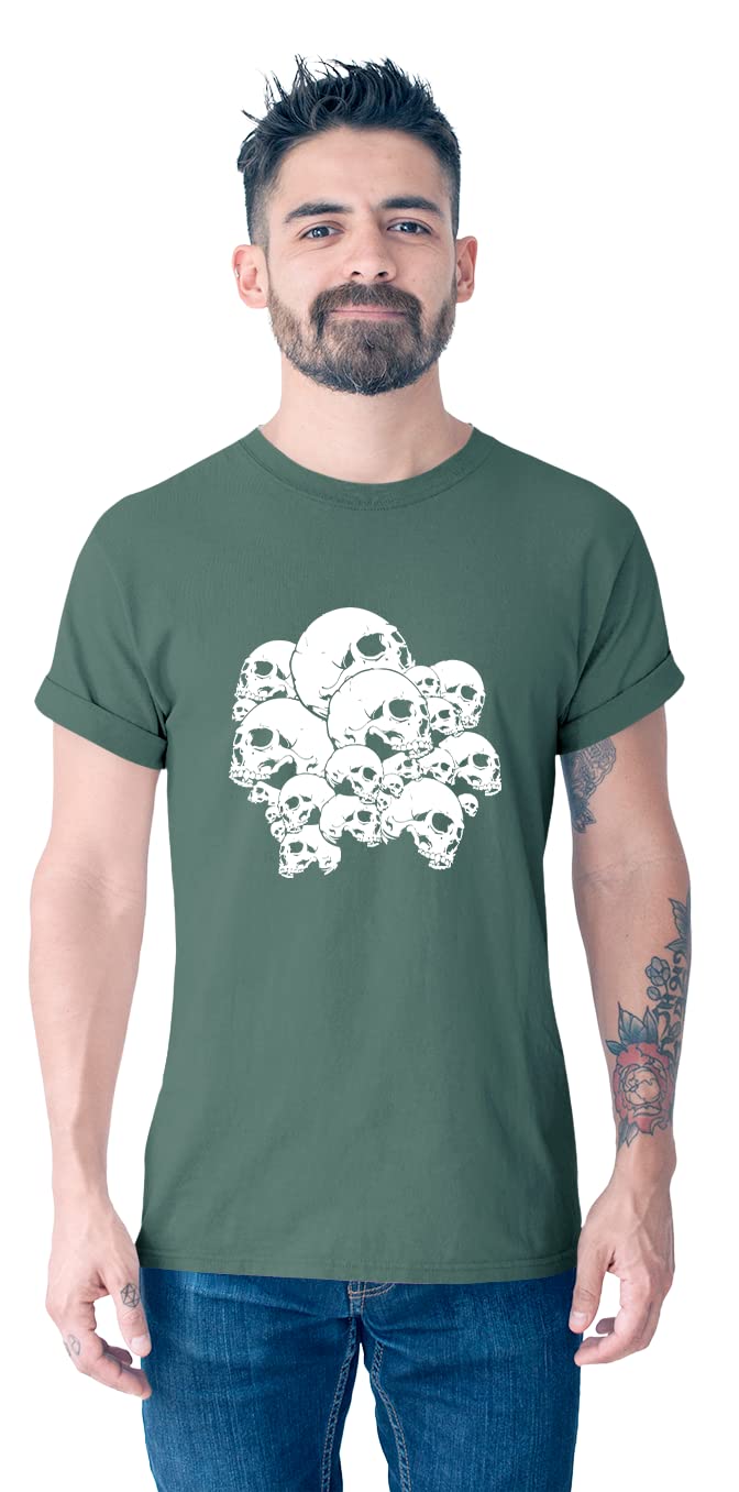 satyugaMen's Cotton T-Shirt - Round Neck, Half Sleeves, Printed, Casual Wear Tees for Men (Skull Group)