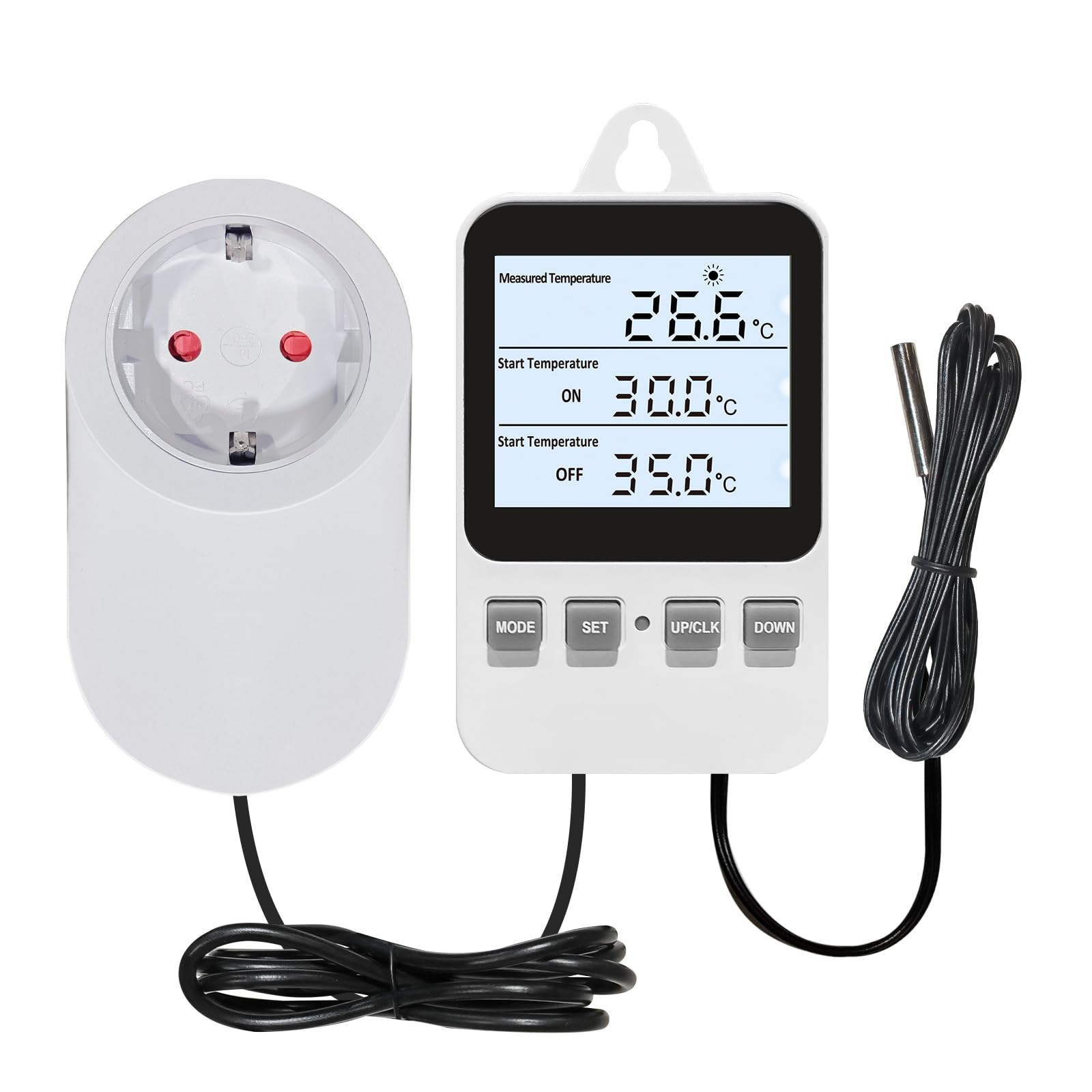Enchufe Digital Termostato Enchufe, Calefacción Enfriamiento Controlador de Temperatura, Calentador Enfriador Interruptor, para la incubación de Calor Mat Reptil Invernaderos Terrario, 230V 16A