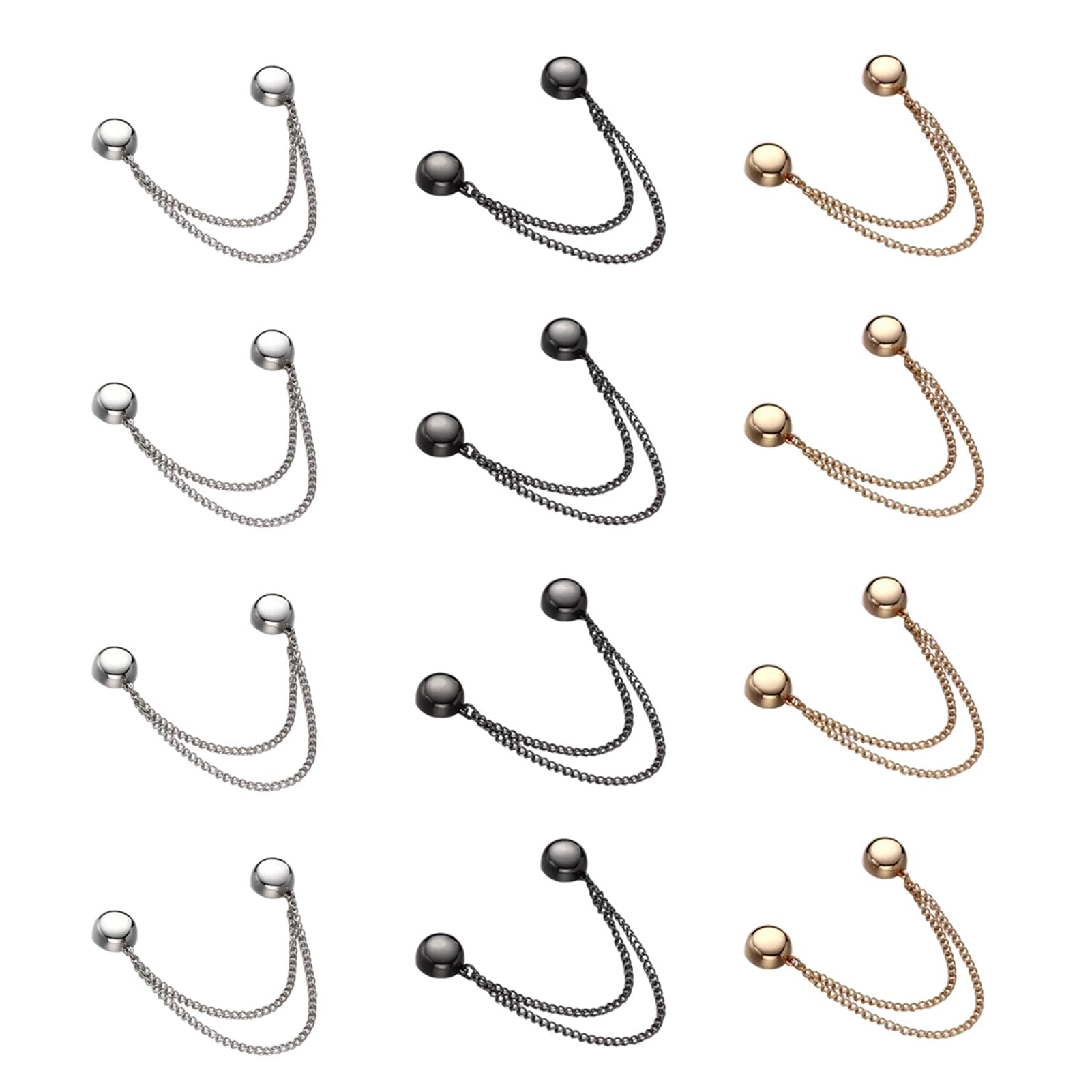 12 clips magnéticos para ropa con cadena, clips magnéticos de metal para ropa para mujer en plomizo, oro y plata, pines multiusos para ajustar el dobladillo, mangas, pantalones e hiyabs