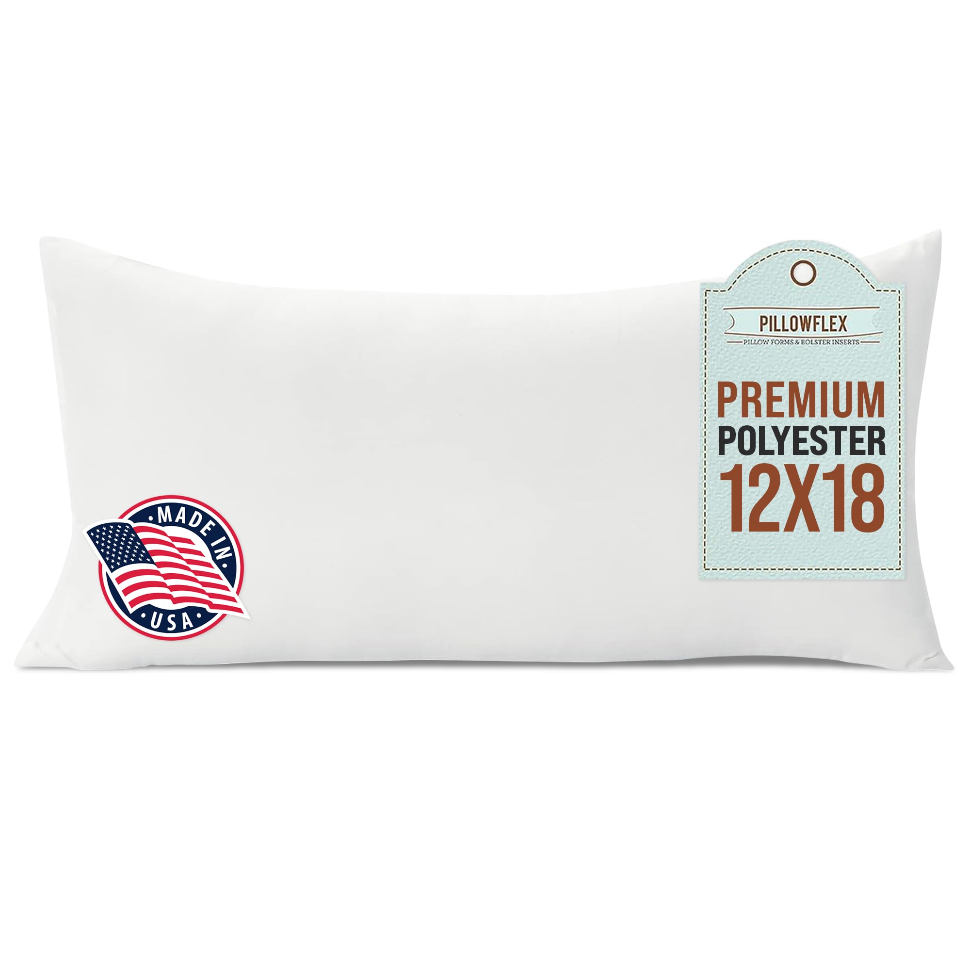 Pillowflex Premium Polyester Throw Pillow Insert - 12x18- Ultra Soft Large Rectangle Throw Pillow, Couch Sham, Lumbar, Back, Sofa - Machine Washable - Decorative Accent Form - 1 Soft Pillow