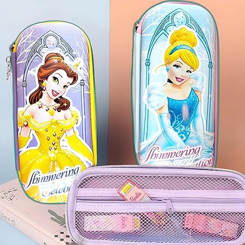 Image of EVA Large Capacity Stationery Box 3D Cartoon Pen Pencil case Multi-Compartment for School Students with Zip Closure -Best Birthday Gift for Girls, Boys & Kids (Princess (Blue))