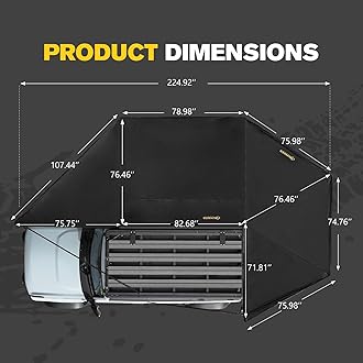 BUNKER INDUST 270 Degree Awning Free Standing, Vehicle Overland Awning Built-in LED Light - Three Colors, Car Passenger Side, Waterproof Wind Resistant for SUV Van Truck Camper
