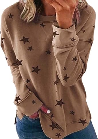 PIFAME Womens Sweatshirt Crew Neck Star Graphic Pullover Tops 2024 Fall Casual Long sleeve Oversized Sweatshirt