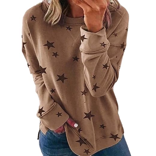 PIFAME Womens Sweatshirt Crew Neck Star Graphic Pullover Tops 2024 Fall Casual Long sleeve Oversized Sweatshirt