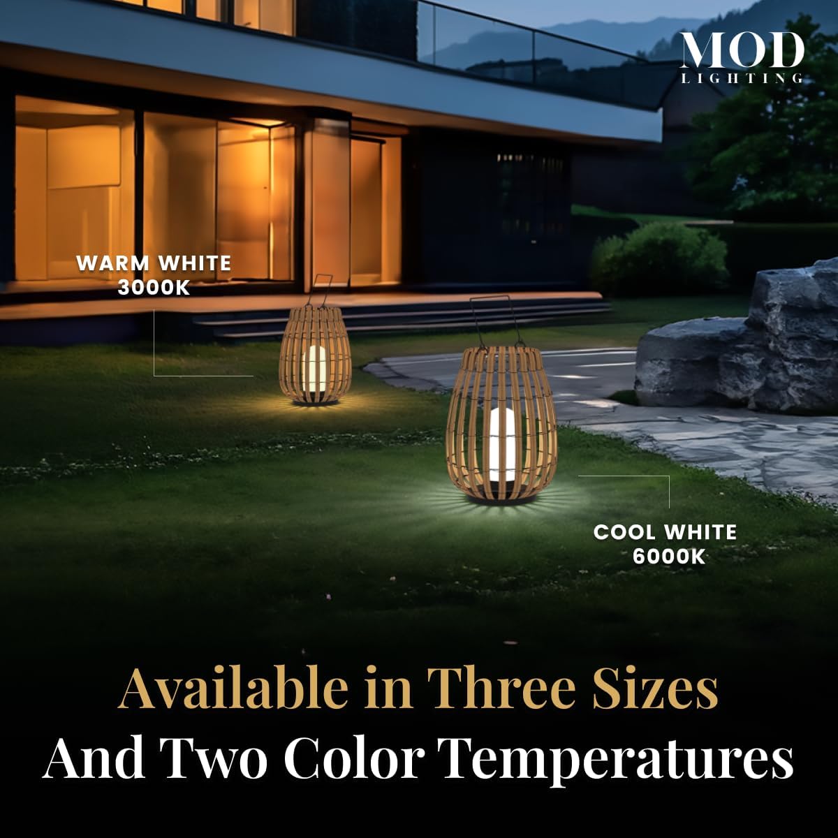 MOD LIGHTING Beam | Floor Solar Lantern, Reliable IP65 Waterproof LED Garden Light, Solar Lights Outdoor Dimmable with Remote, Rattan Lantern Lamp for Patio (Medium | 13x16 | Warm White)