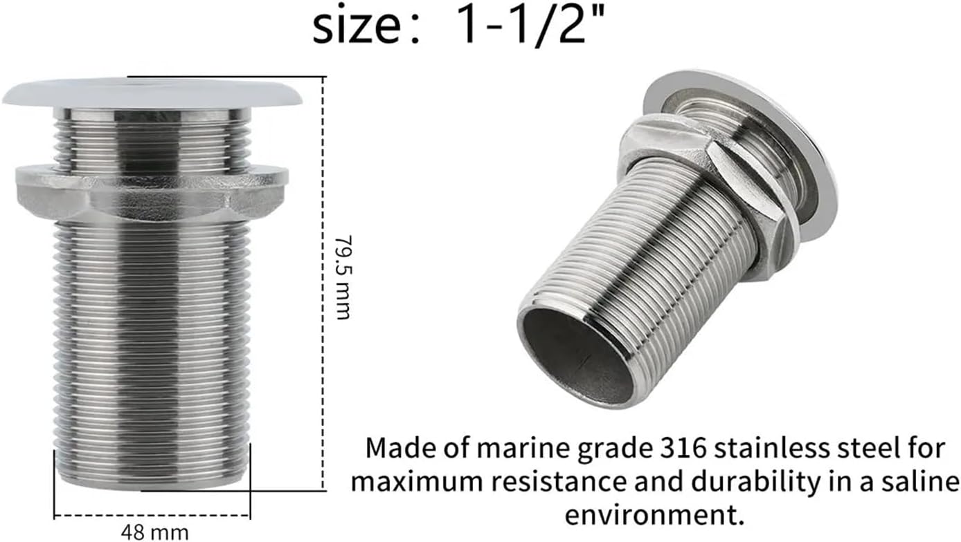 1pc Boat Thru-Hull Plumbing Fitting 316 Stainless Steel Drain Connector Water Drain Outlet for Interior Diameter Hose for Boat Yacht(ALS1106A)