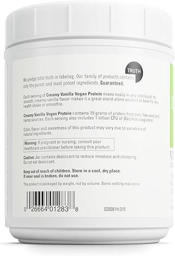 Miniatura 9 de DAVINCI Labs Proteína vegana  Apoyo a la salud digestiva con proteína de guisante, semillas de lino, cáñamo en polvo y probióticos*  Vainilla