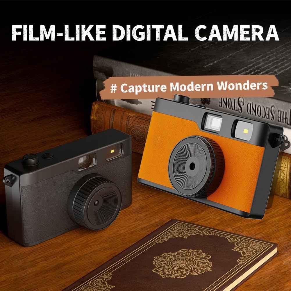 Fotocamera digitale vintage - Fotocamera digitale retrò da 12 MP, fotocamera vintage senza schermo, fotocamera compatta per principianti (arancione)