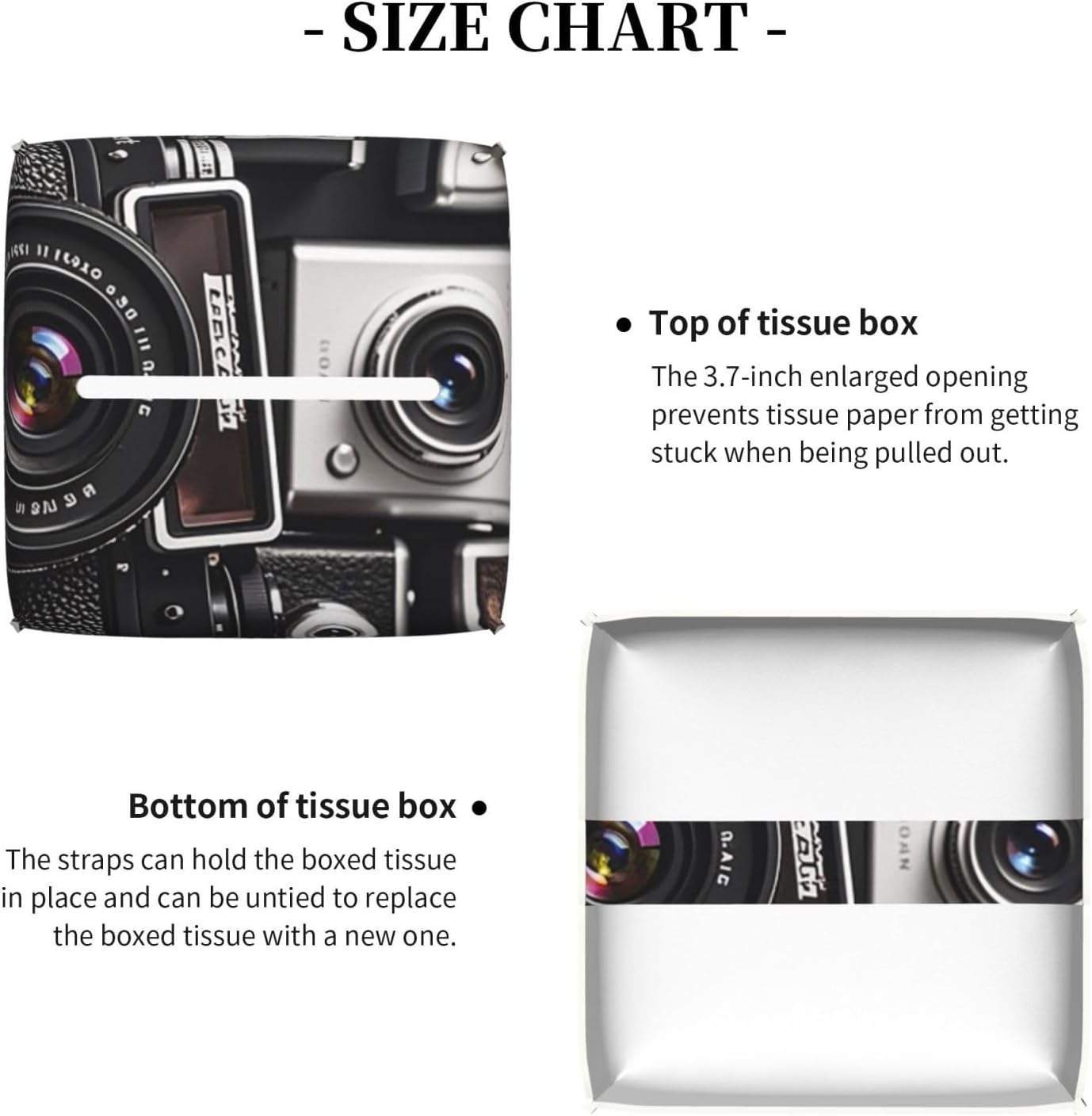 Pu Leather Cube Tissue Box Holders Modern Waterproof Square Tissue Box Cover Retro Cool Camera Collection Facial Paper Holder for Bathroom Kitchen Nightstand Office Home Decor image 5