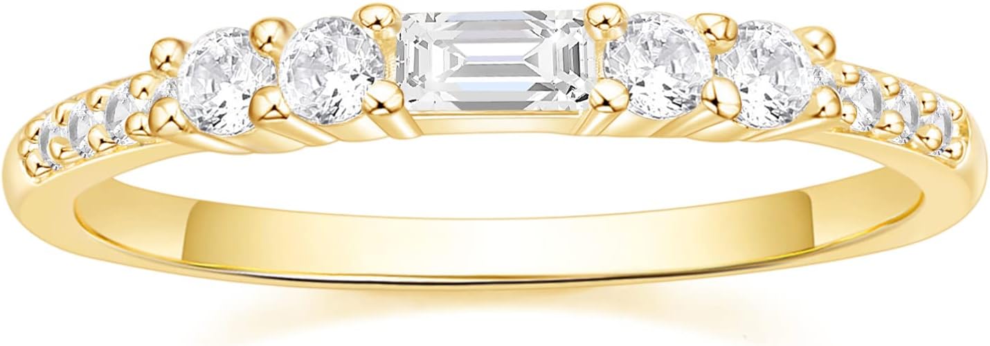 SHINYSO Eternity Wedding Bands for Women Baguette Cubic Zirconia Thin Stacking Engagement Promise Rings Size 4-10