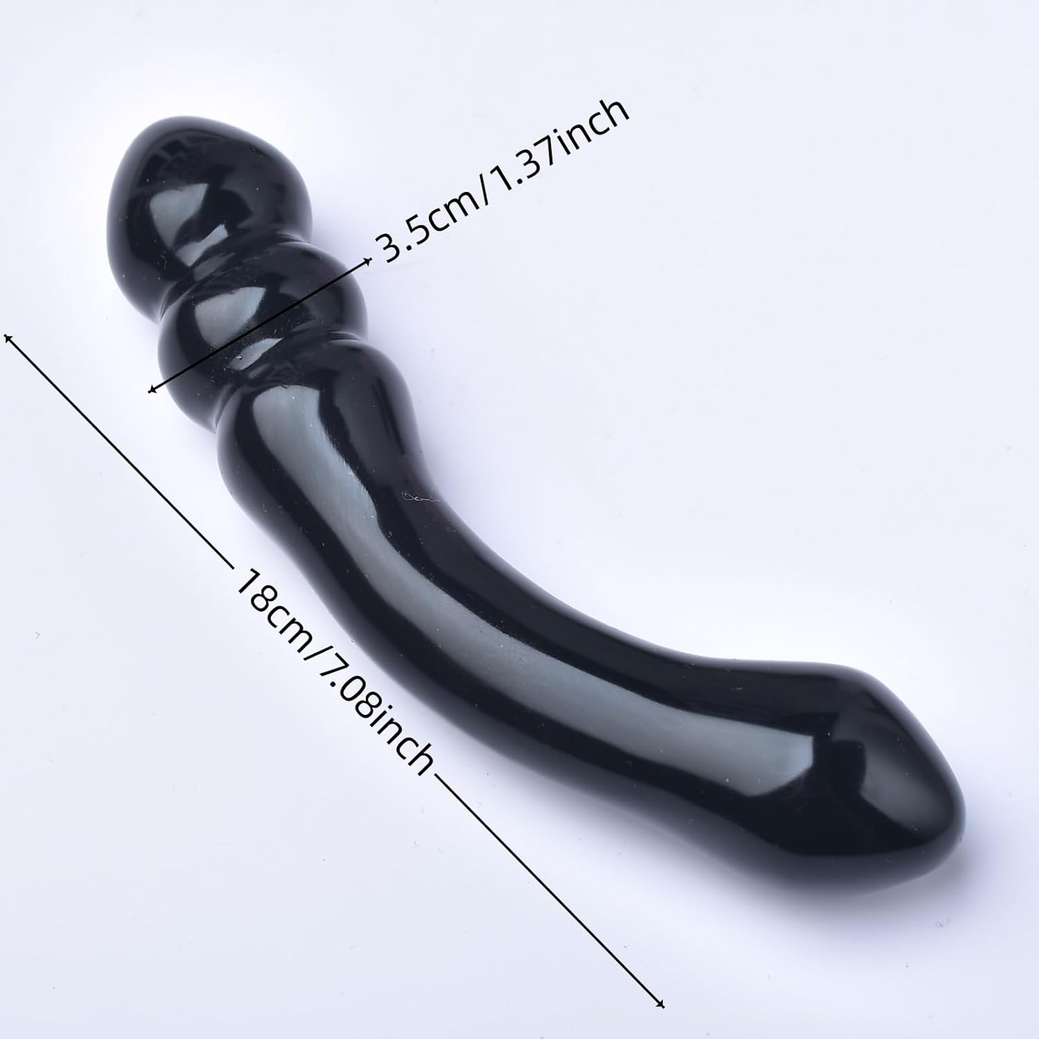 Natural Black Obsidian Crystal Curved Yoni Wand, Polished Healing Stone, 7.08 Inch Length, 1.37 Inch Width