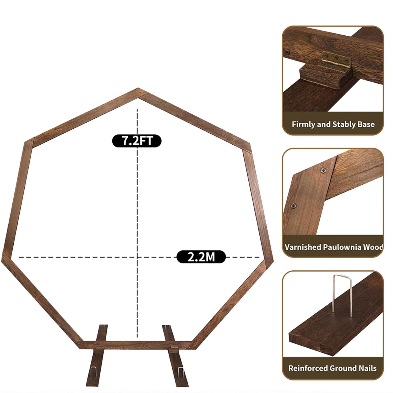 Hochzeitsbogen aus Holz, siebeneckiger Holzbogen für Hochzeiten, Zeremonien im Freien, Hochzeitshintergrund, Holzbogen, Hochzeitslaube, Hintergrundständer für Zeremonien, rustikale