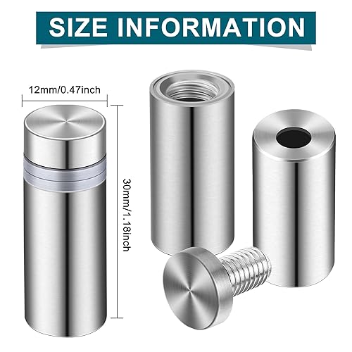 Miniatura 51 de Pelopy 8 tornillos de separación de letreros para anuncios, soportes de pared de acero inoxidable, clavos acrílicos de vidrio (1 x 1 pulgada)