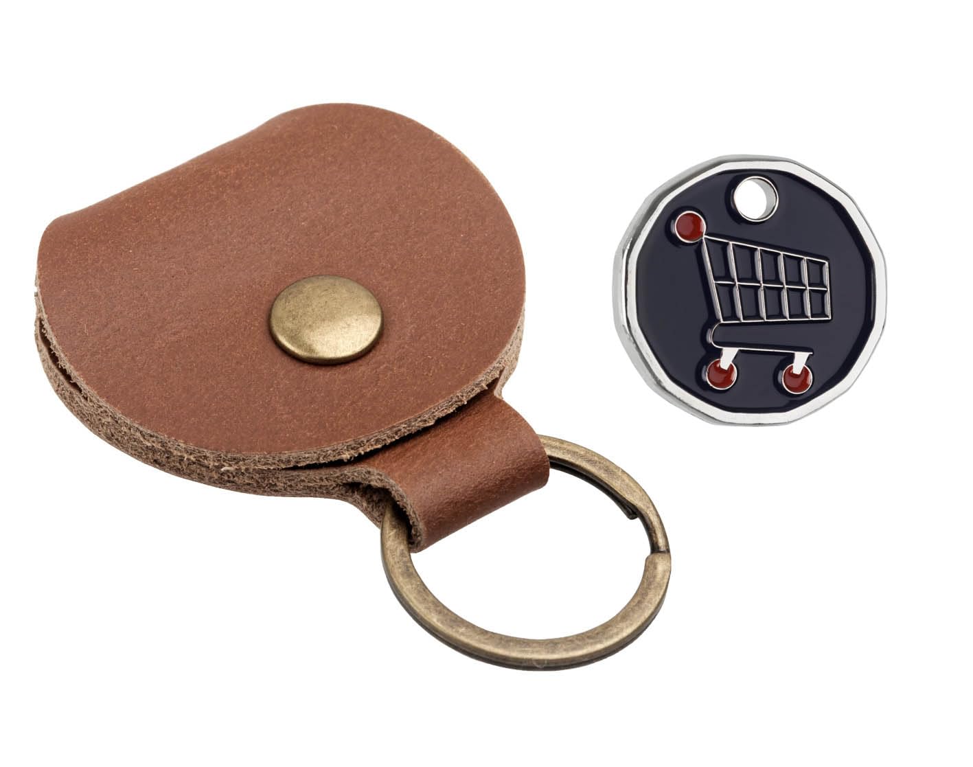 Harts Unisex Brown Genuine Tan Leather Pound Pouch With A Trolley Token Of Your Selection Fob Keyring Pound Pouch Keychain Key Ring Holder (Funky Trolley)