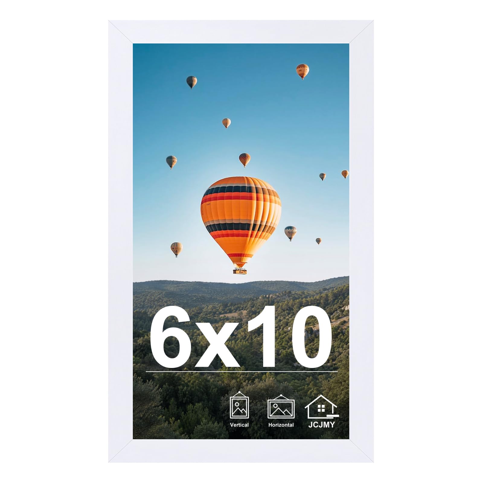 JCJMY 6x10 Picture Frame White for Wall Hanging or Tabletop, Wall Mounting Horizontally or Vertically, 6 x 10 Wall Gallery Poster Photo Frame with Shatter Resistant Plexiglass, White