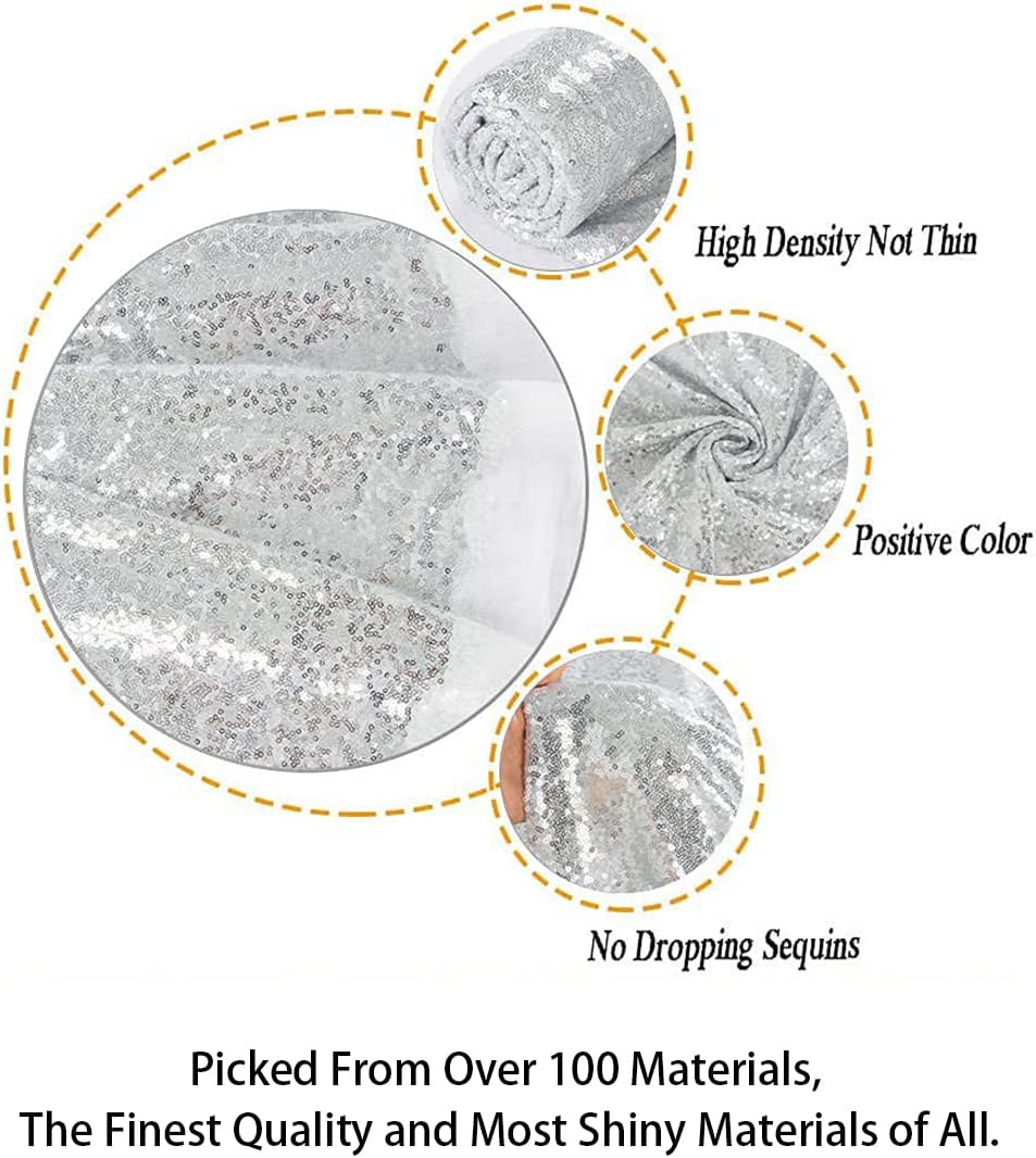 ShiDianYi 30 Feet Sequin Fabric by The Yard 10 Yards Silver Fabric for Sewing Glitter Mesh Material Sparkle Fabrics for Dress Silver Sequin Fabric Backdrop