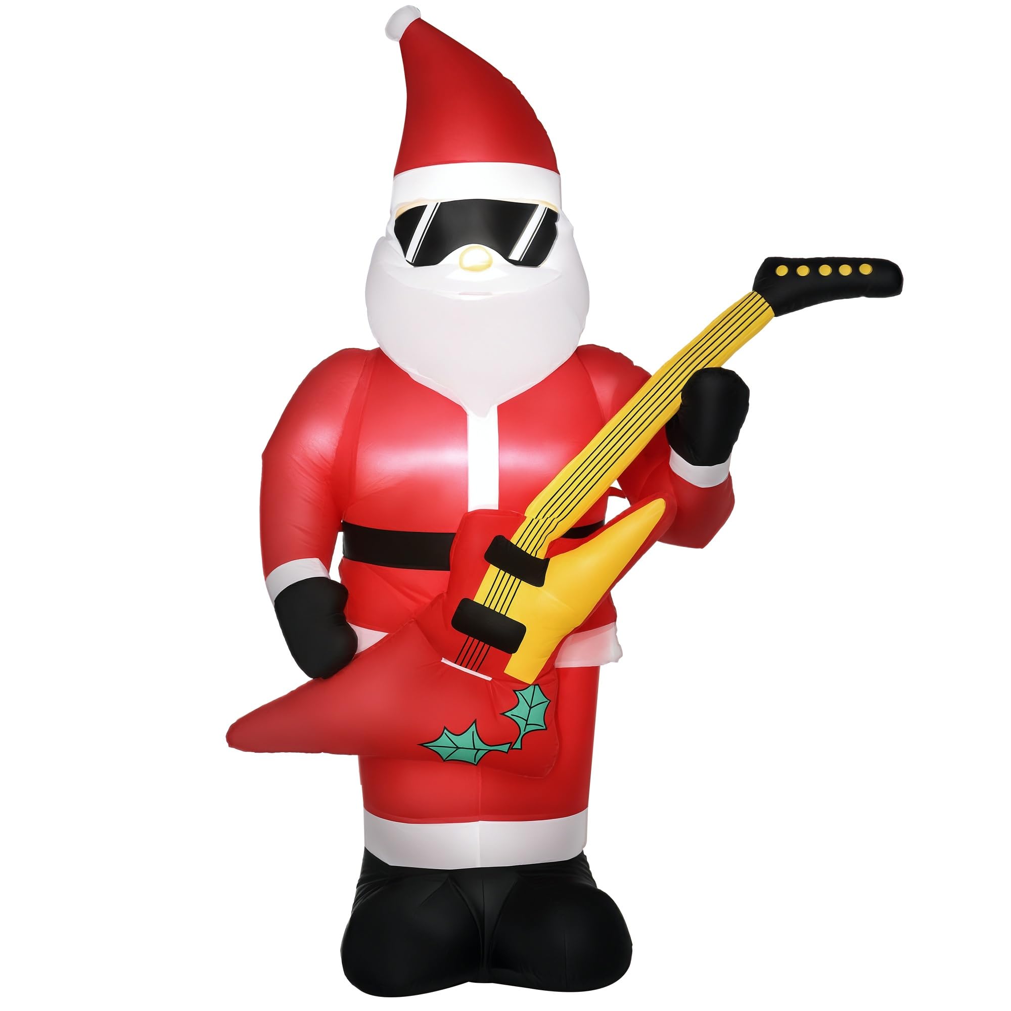 Outsunny 215 cm Aufblasbarer Weihnachtsmann mit E-Gitarre Wasserdicht