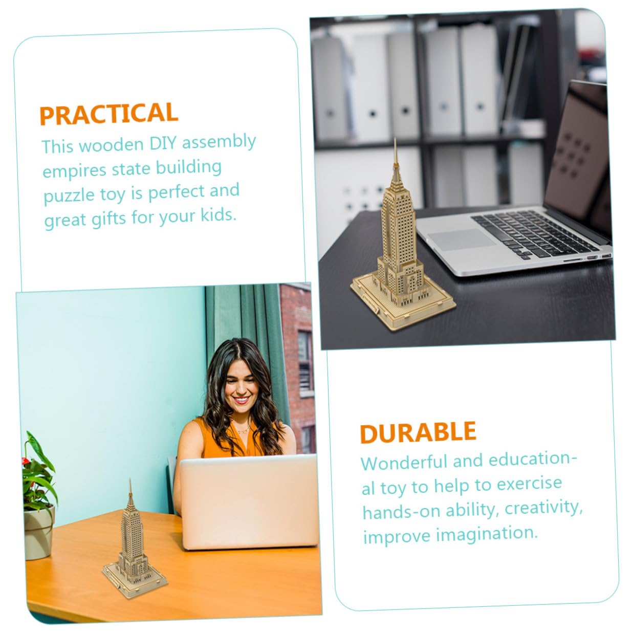 Abaodam Puzzle 3D en Bois Soi-Même Gratte-Ciel Célèbre Éducatif en Bois pour Adultes et Adolescents Modèle Architectural Décoratif et Stimulant la Créativité