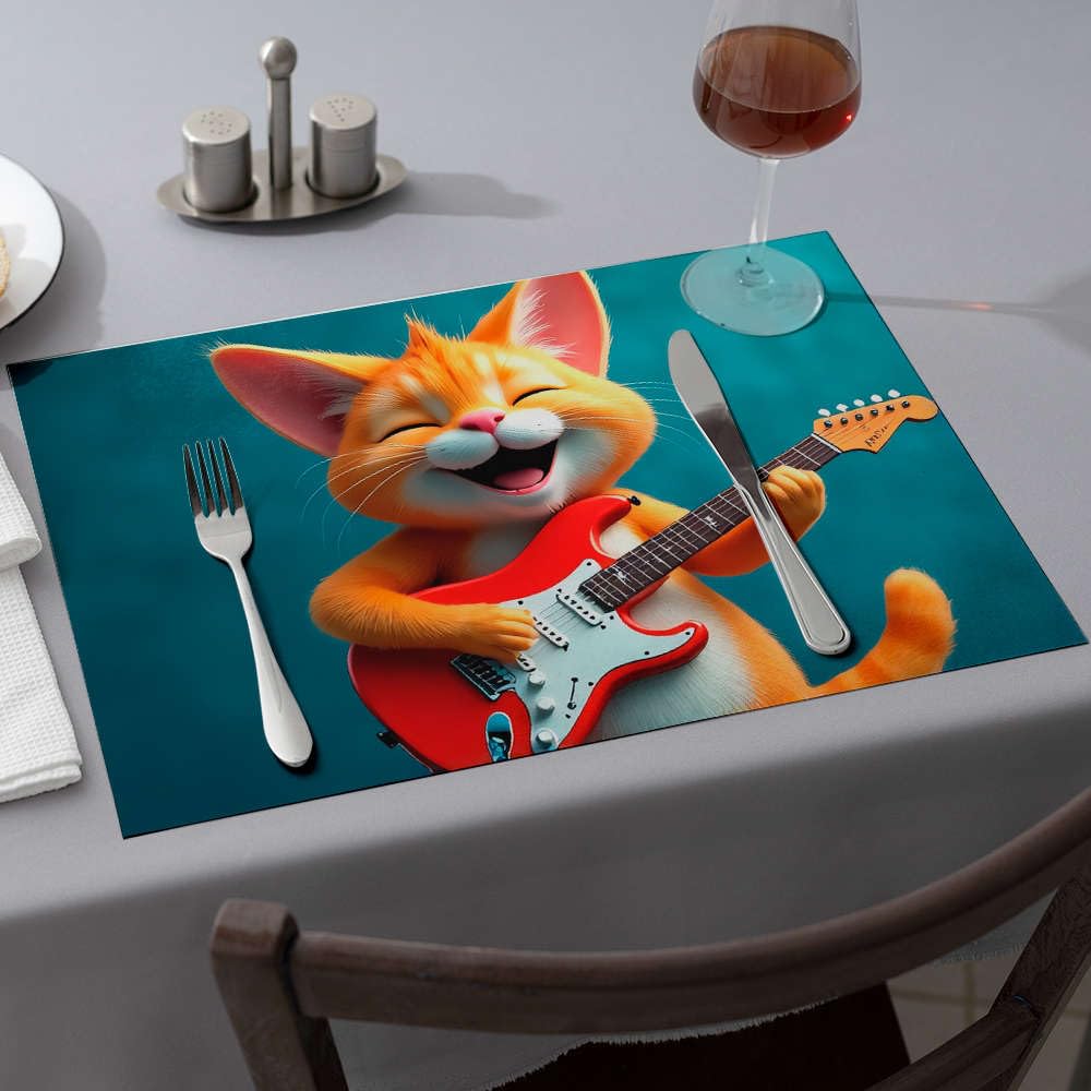 Set de table chat heureux guitare pour partager des repas pleins de joie