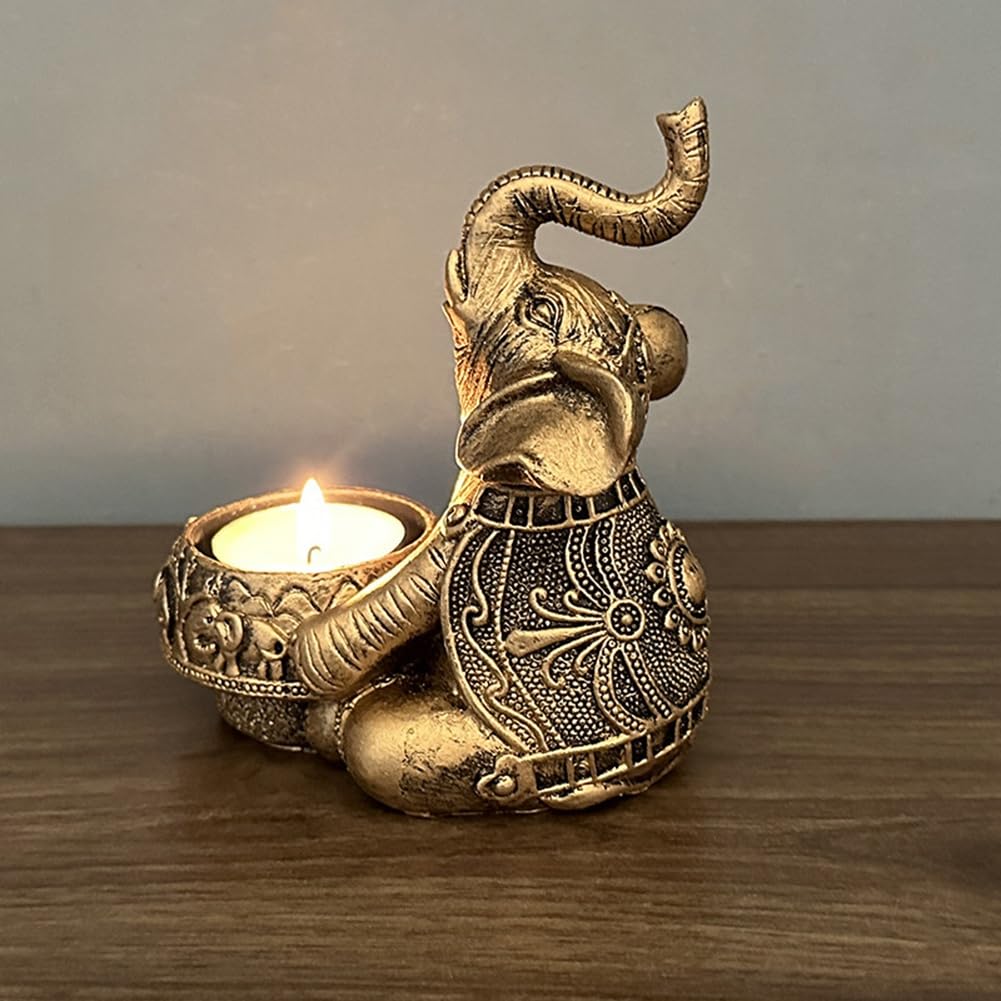 Arivend A-Gold Elephant Sculpture Tea Light Candle Holder Deco Small Candle Stick Holders Good Lucky Props - Image 3