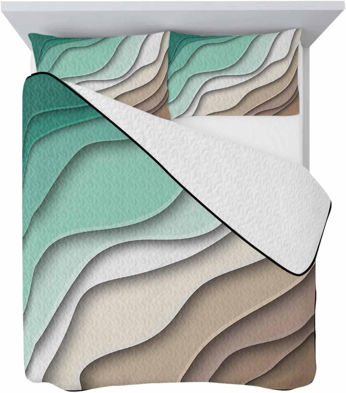 Quilt Sets Full Size Green Turquoise Modern Geometric Comforter Set Lightweight Soft Bedspread Coverlet Brown Ombre Abstract Quilted Bedding Set with 2 Pillowcases Thin Bed Cover for All Season 78x90