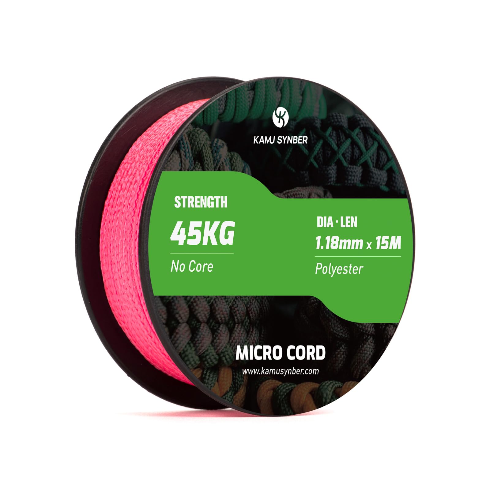 Kamu Synber Micro Cord 1.18mm Paracord Braided Rope 15m Spool for Bracelet, Crafting, Jewelry Making, Key Chains | Support 45kg | Neon Pink