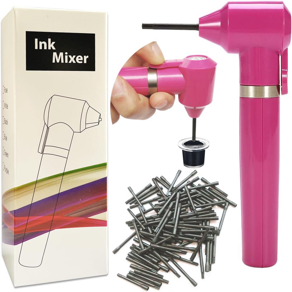 Tattoo Ink Mixer Electric Pigment Makeup Eyebrow Nail Polish Mixer Color Machine Supply Tool Watercolor Ink Painting Agitator Blender with 100PCS Mixing Sticks Set(Rose)