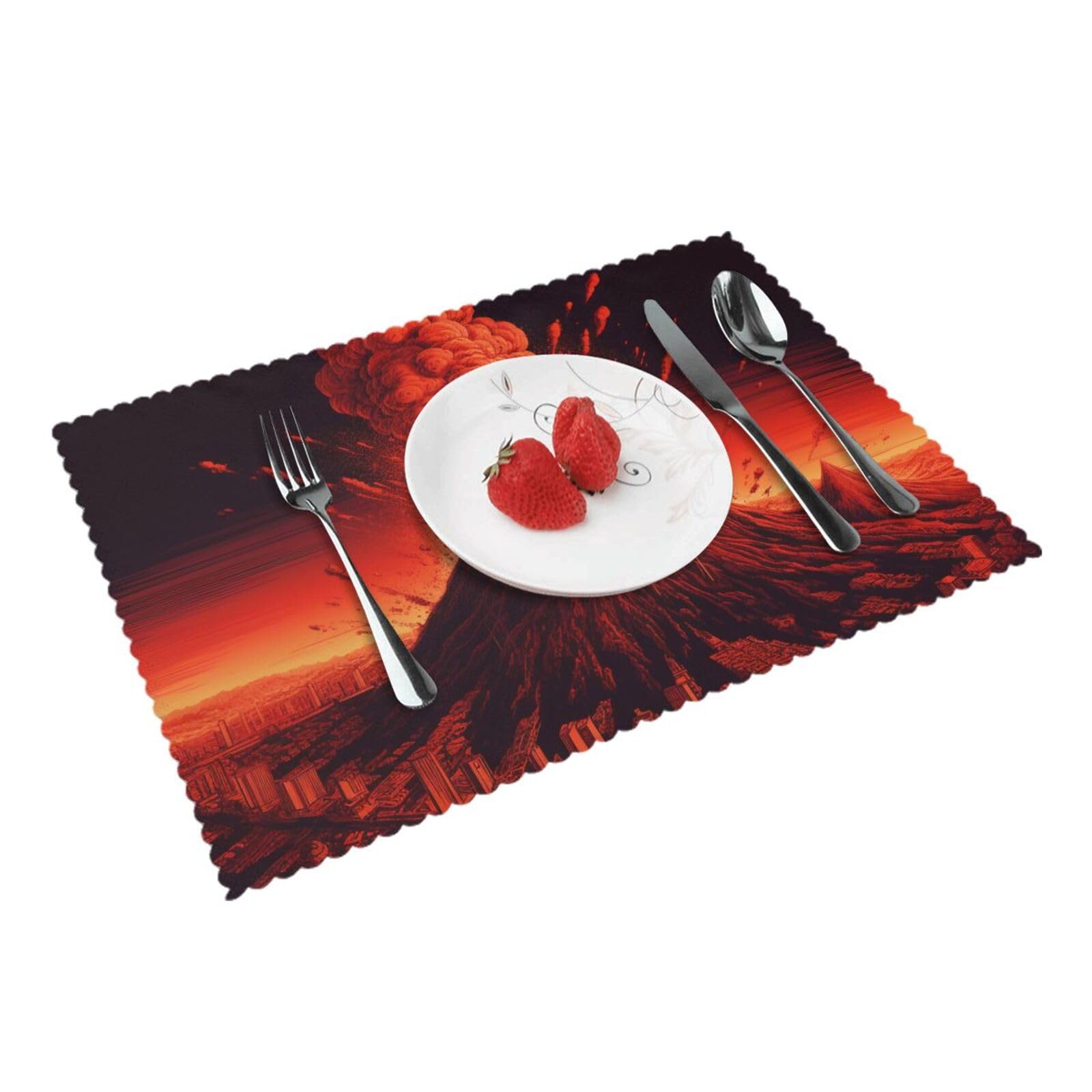 Volcano Printed Placemat Heat Resistant Place Mats Set of 4 PCS Washable Kitchen Table Mats, 12x18 Inch