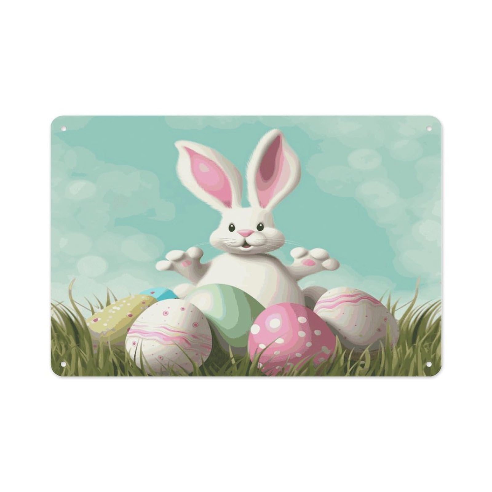 Btcowzrv Style Happy Easter Eggs Bunny Tail1 Metal Sign 7.9 X 11.8 Inch, Aluminum Sign Wall Art Decor Easy To Install, Decorative Plaque For Home Bar Kitchen Pub Shop Garage
